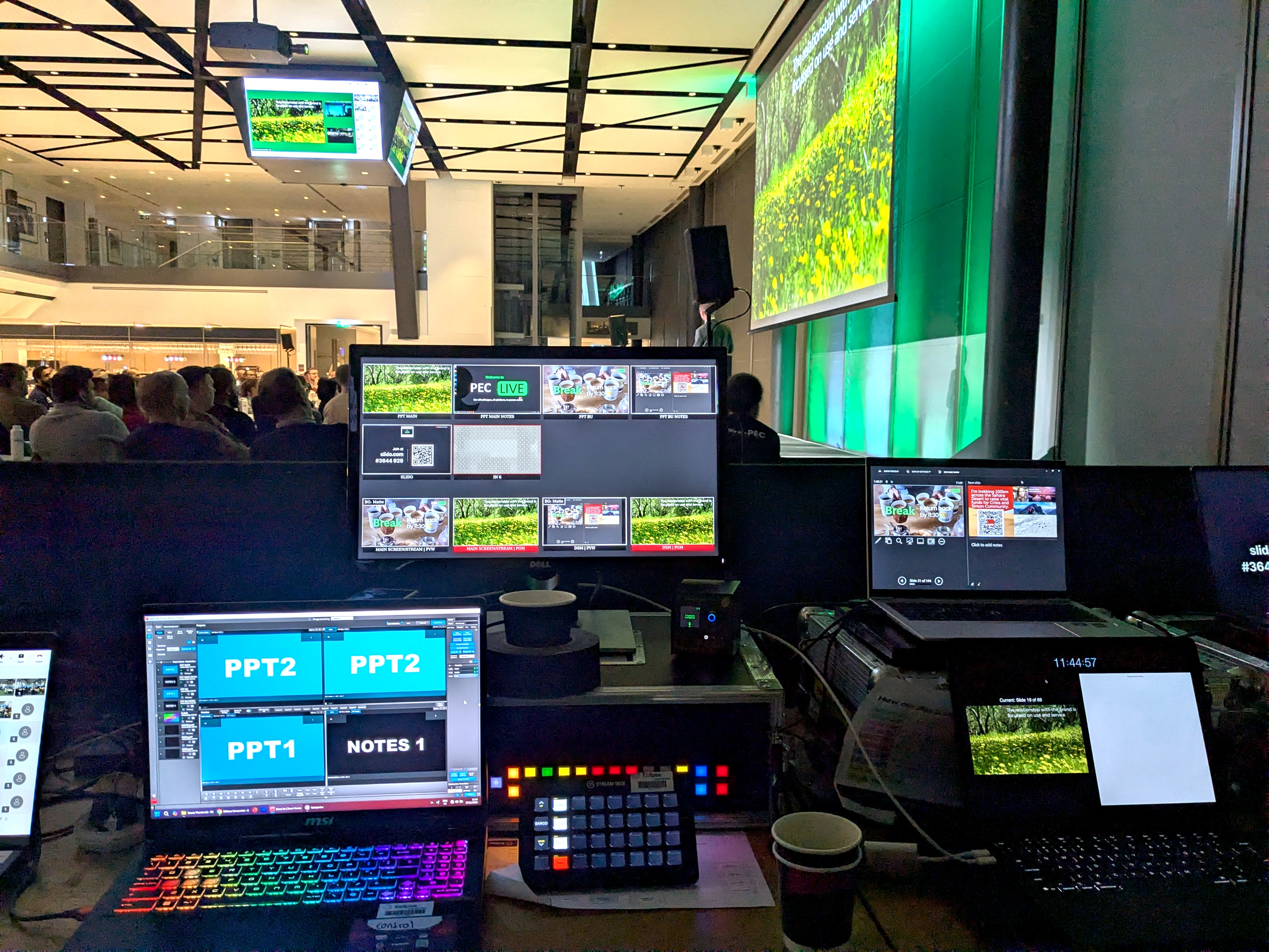 Video switching desk during live multi-screen production