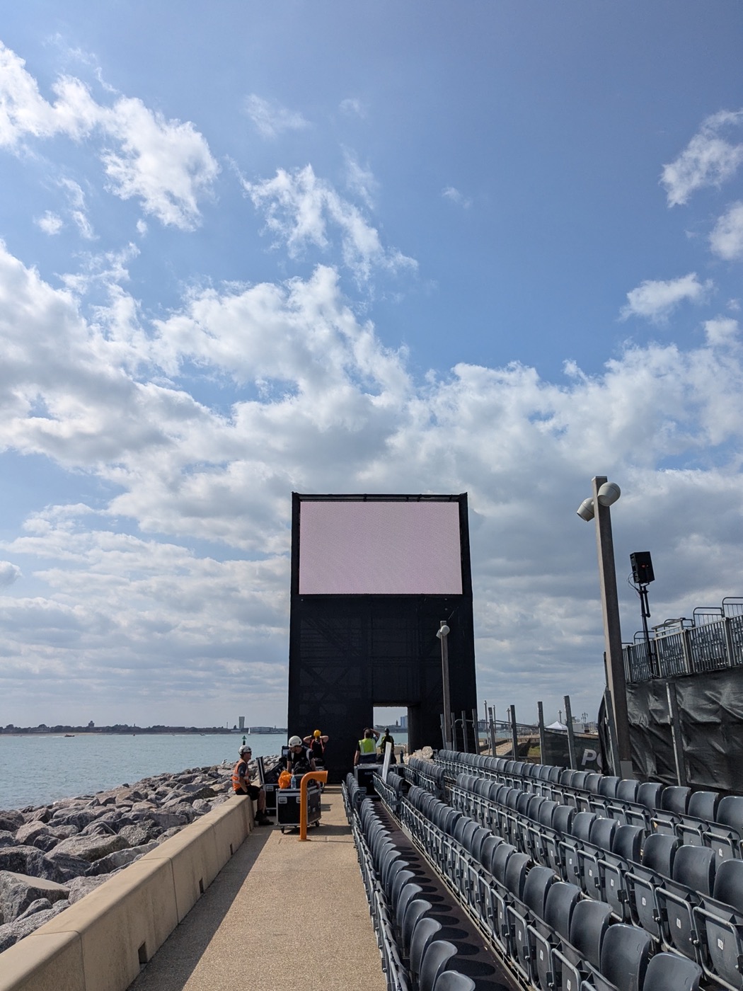 Completed LED screen tower overlooking the sea