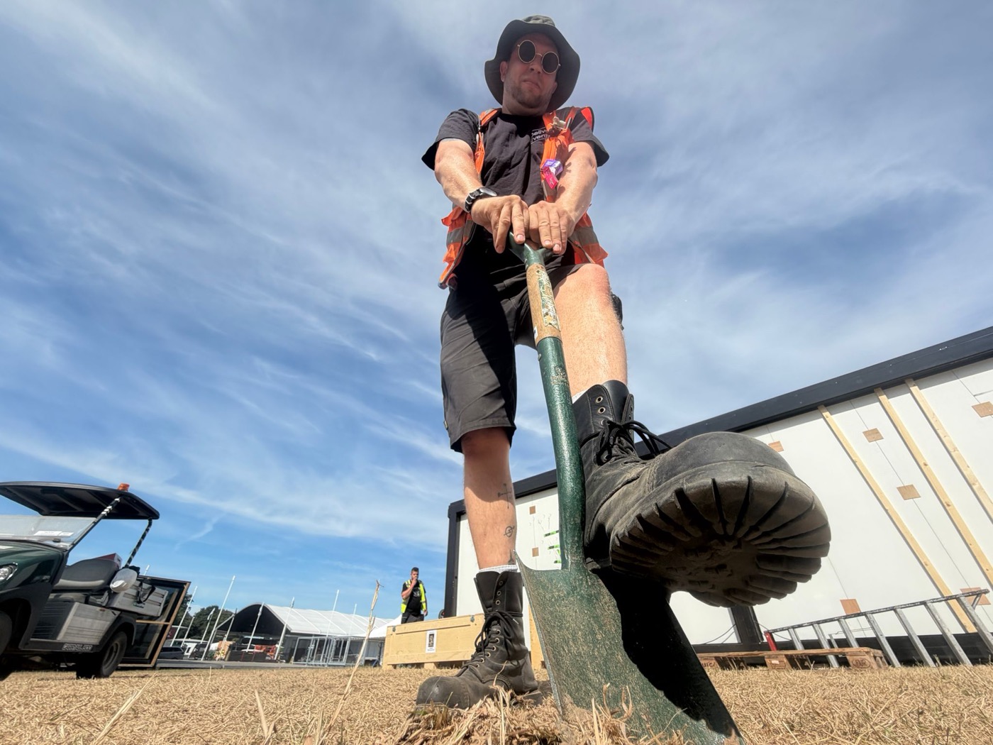 Digging in a cable run on an event site